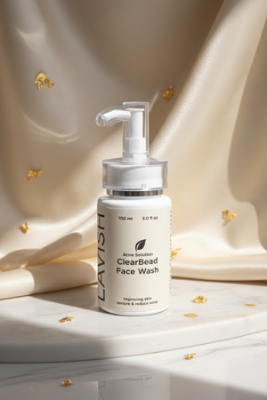 ClearBeard Face Wash bottle on a light fabric background