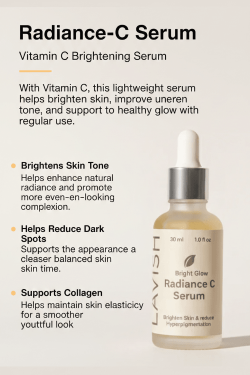 Radiance-C Serum bottle with text on a light background